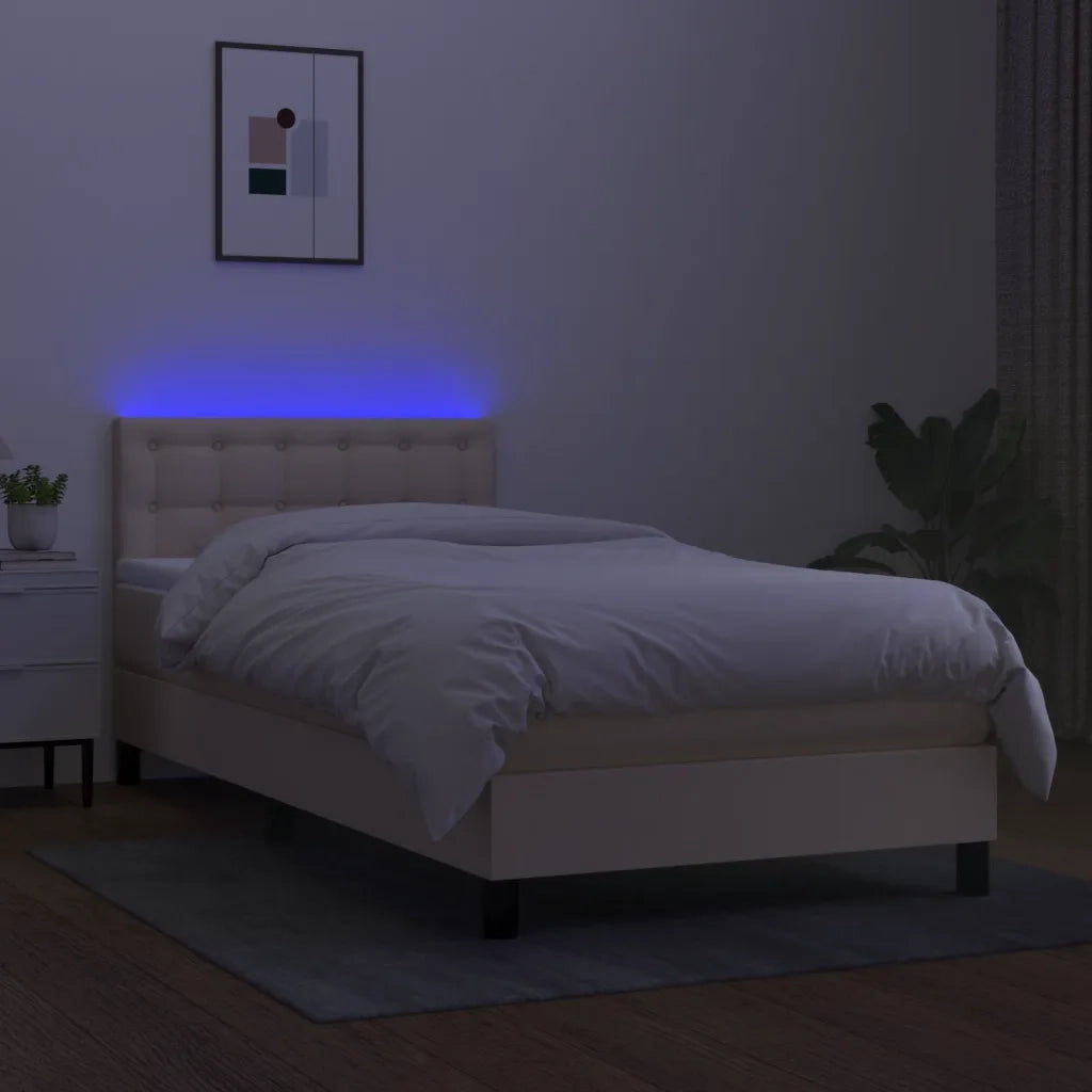 Letto a Molle con Materasso e LED Crema 90x190 cm in Tessuto 3133442