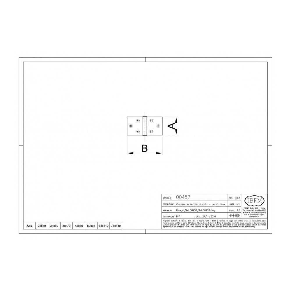 Cerniera in acciaio zincato h 64 x l 110 mm - tipo pesante
