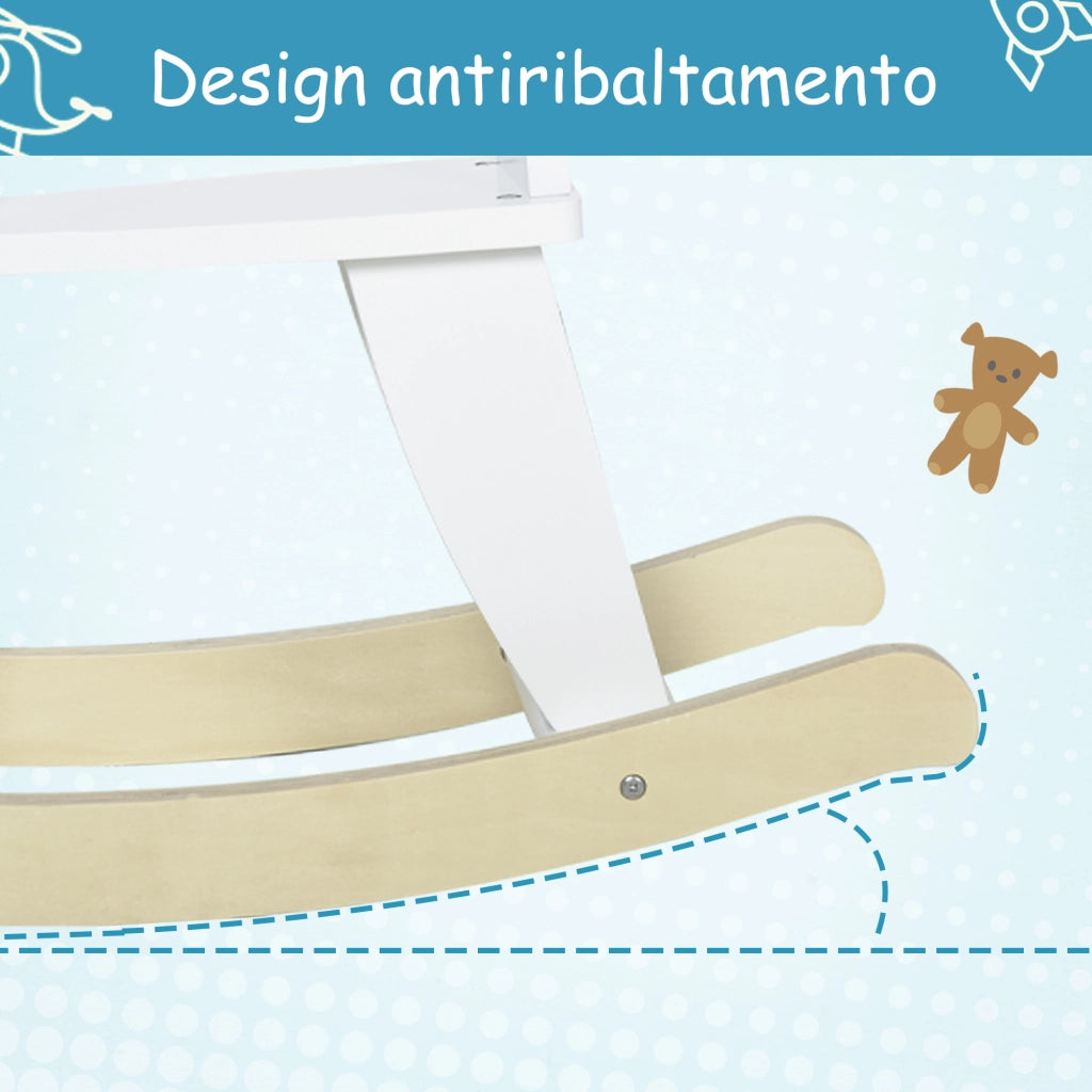 Cavallo a Dondolo Bambini in Legno con Maniglie e Poggiapiedi ¨C Minimal ¨C 68x26.5x48 cm Bianco