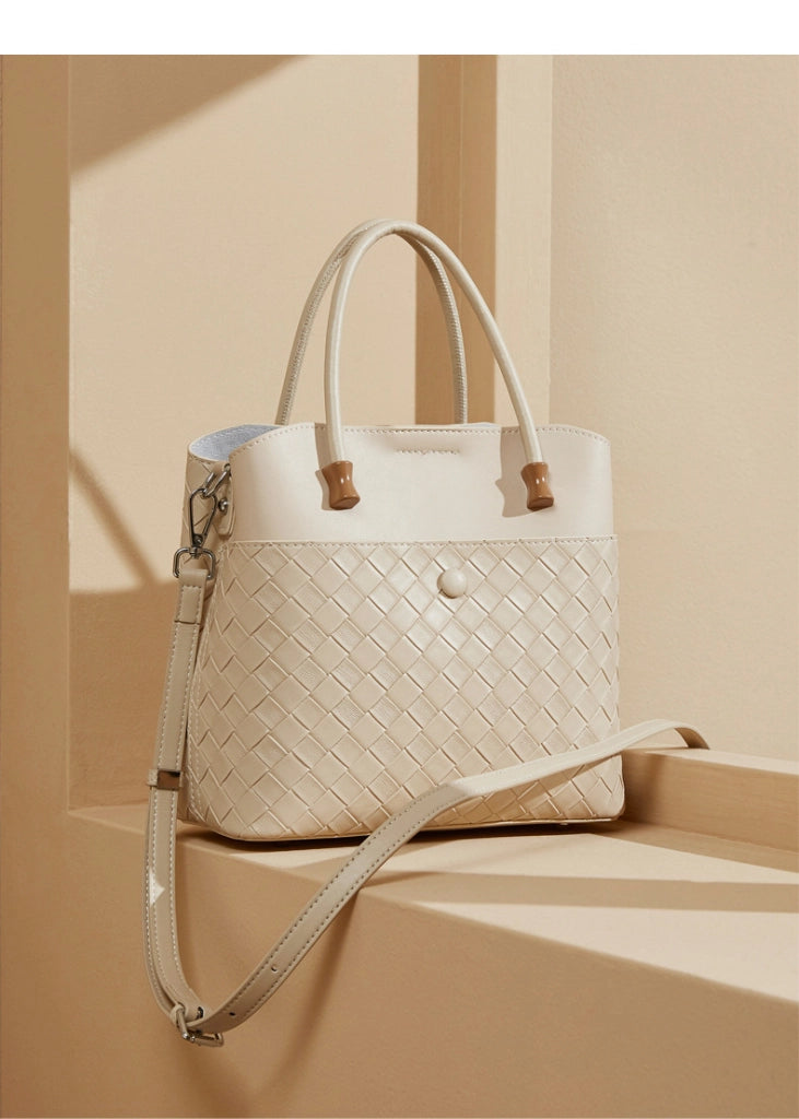 Borsa a mano in pelle resistente al tempo, borsa in pelle da donna - Borsa con manico superiore - Borsa tote bianca