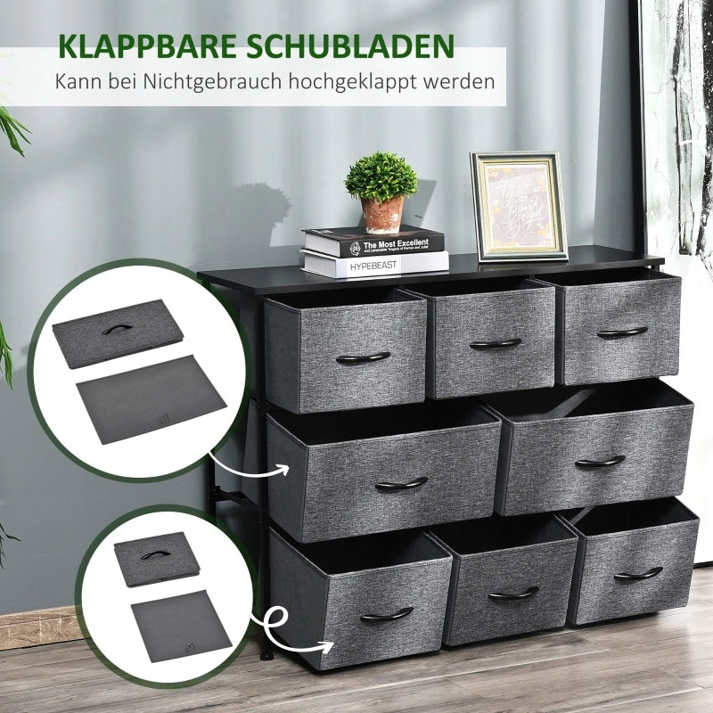 CASSETTIERA con 8 cassetti in tessuto 100x30x78,5 cm Grigio scuro