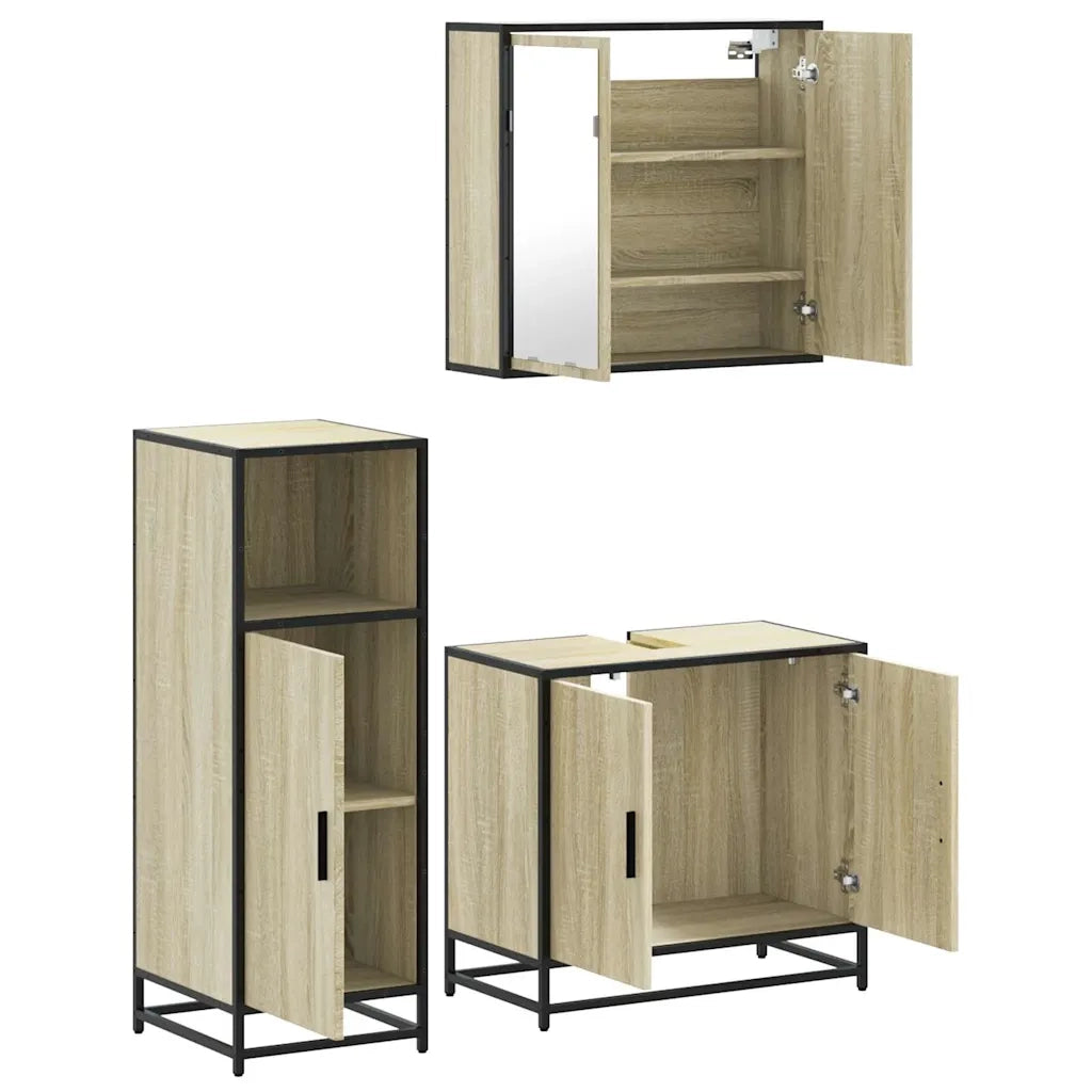 Set Mobili da Bagno 3 pz Rovere Sonoma in Legno Multistrato