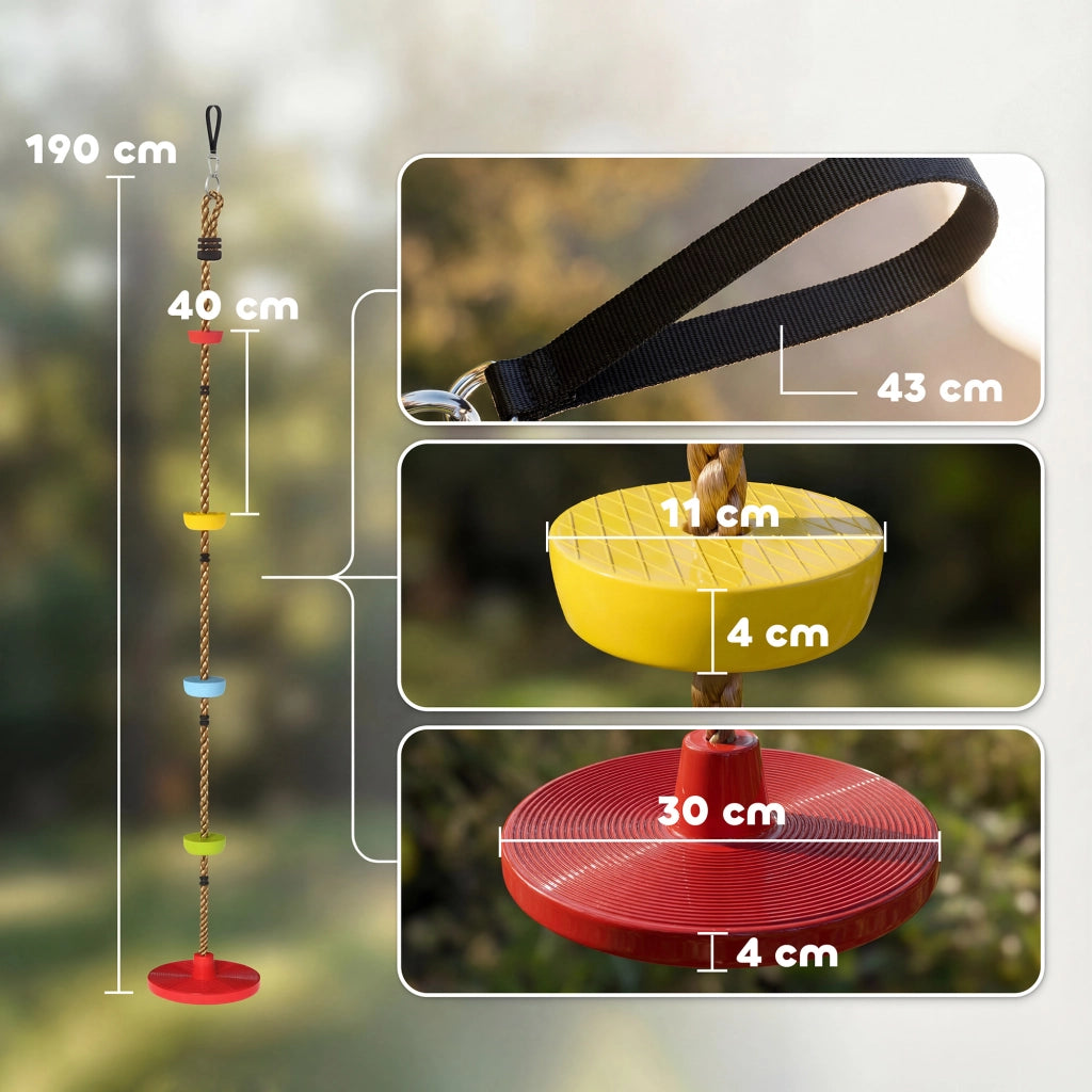 Corda Arrampicata per Bambini con Pedane e Seduta a Disco in HDPE e PE Rosso
