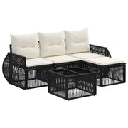 Set Divano da Giardino 5 pcs Nero e Bianco Crema polyrattan