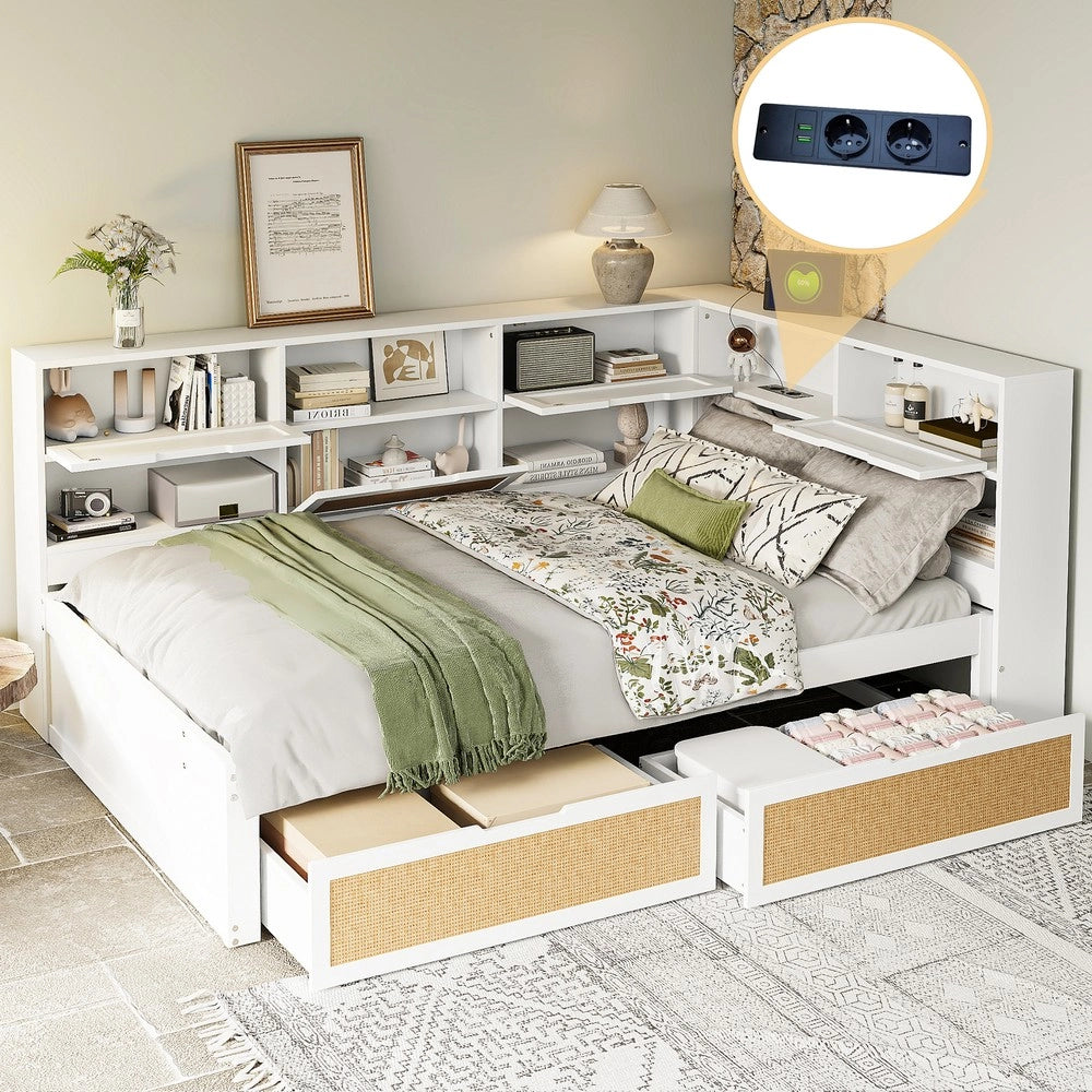 Letto Singolo in Legno Massello con Cassetti e Contenitore ¨C MINIMAL ¨C Bianco 140x200