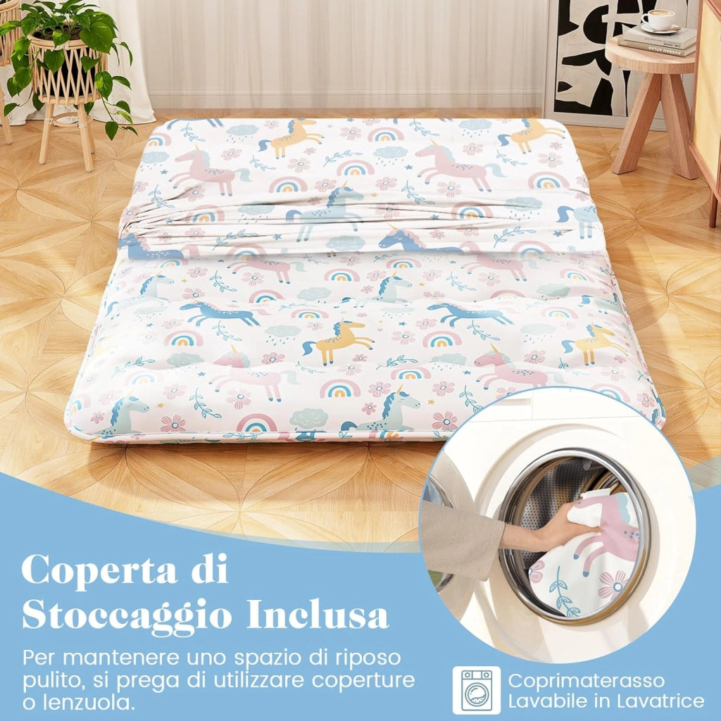 Materasso Futon Pieghevole, Materasso Portatile con Sacca da Trasporto per Camping, Materasso da Terra con Copertura Lavabile (Colorato,200 x 140 cm)