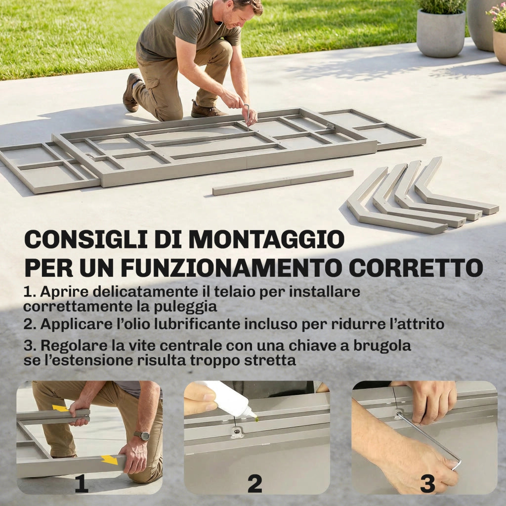 Tavolo da Giardino Allungabile 154-214x85x73 cm per 8-10 Persone in Alluminio e Acciaio Grigio