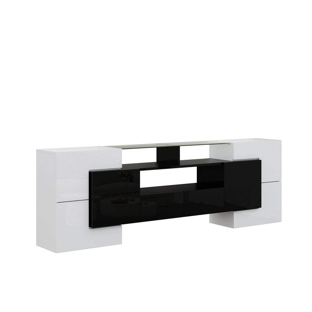 Mobile TV moderno 200 cm bianco e nero lucido con LED
