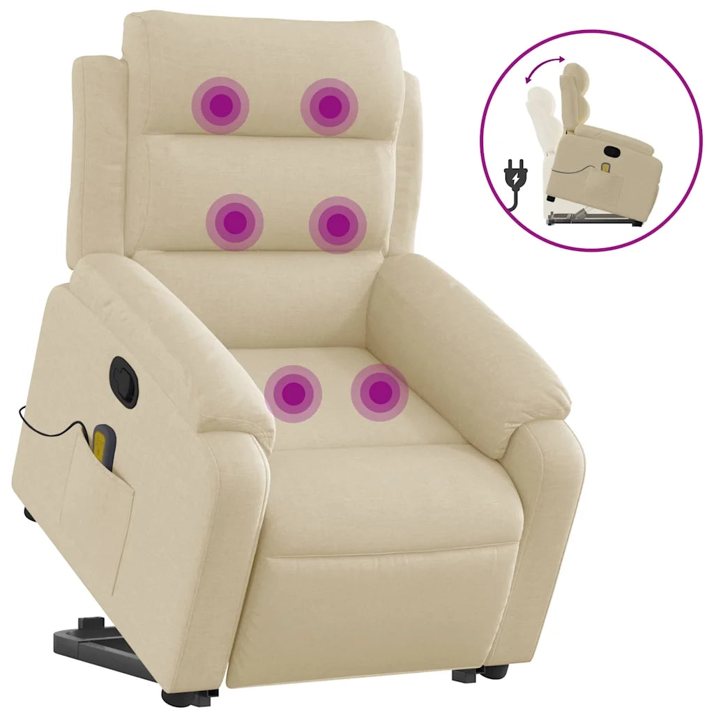 Poltrona Alzapersona Massaggiante | Sedia Relax Reclinabile Crema in Tessuto