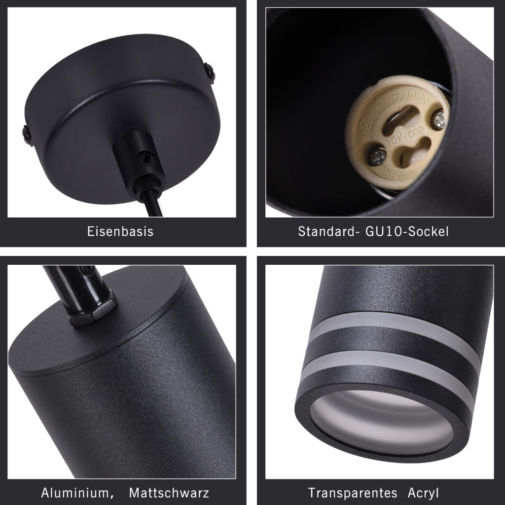 Lampada a sospensione ZMH GU10 Cilindro 1 luce Nero moderno per cucina Camera da letto Soggiorno