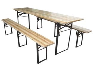 SET TAVOLO + 2 PANCHE BIRRERIA 3 GAMBE tavolo cm.220x70x77h.  panche cm.220x25x47h.    VETTE