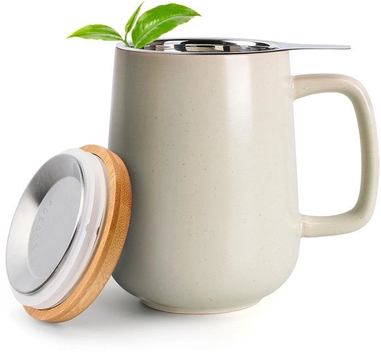 Tazza per Tè in Ceramica con Infusore - Tazza per Tè con Coperchio - Tazza per Tè con Filtro - Tazza per Tè Calda - Capacità 500ml