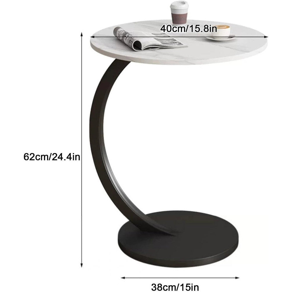 Trade Shop - Tavolino Laterale A Forma Di C Moderno Elegante Per Soggiorno Salotto Divano Camera - Bianco E Nero