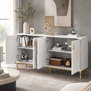 Credenza 160x40x80,5 cm bianca in MDF, 4 ante e ripiani regolabili