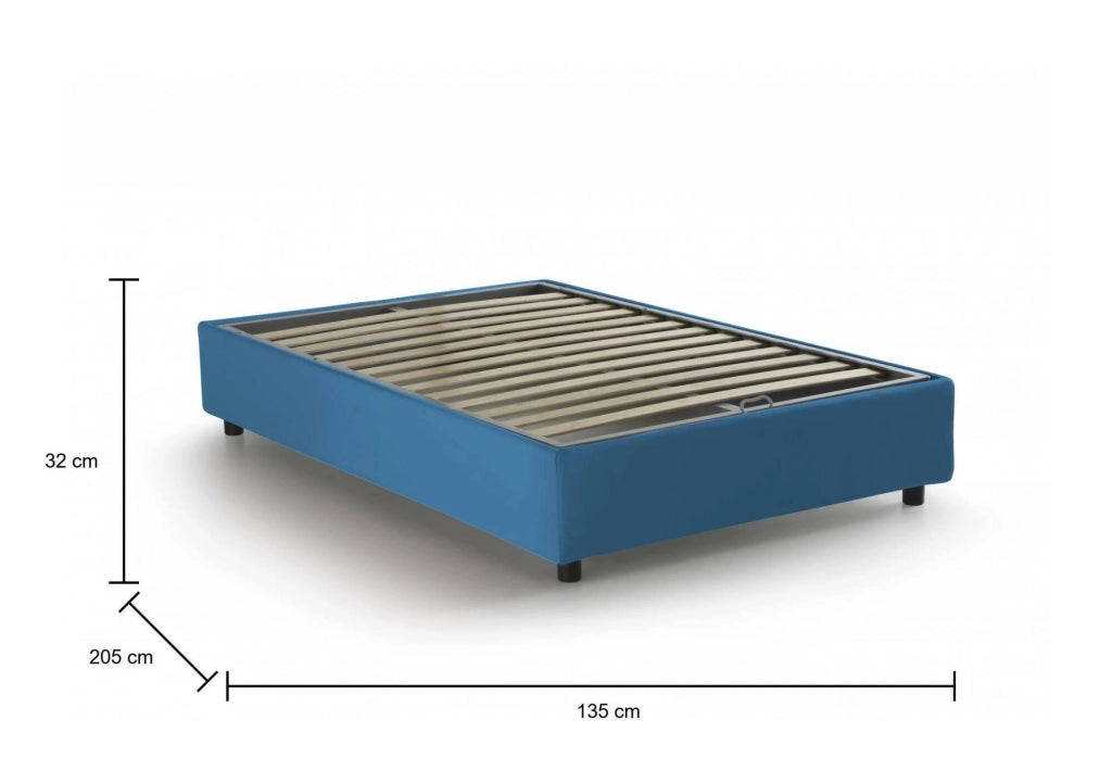 Letto piazza e mezza Asid, Letto contenitore con rivestimento in tessuto, Made in Italy, Apertura frontale, adatto per materasso cm 120x190, Blu