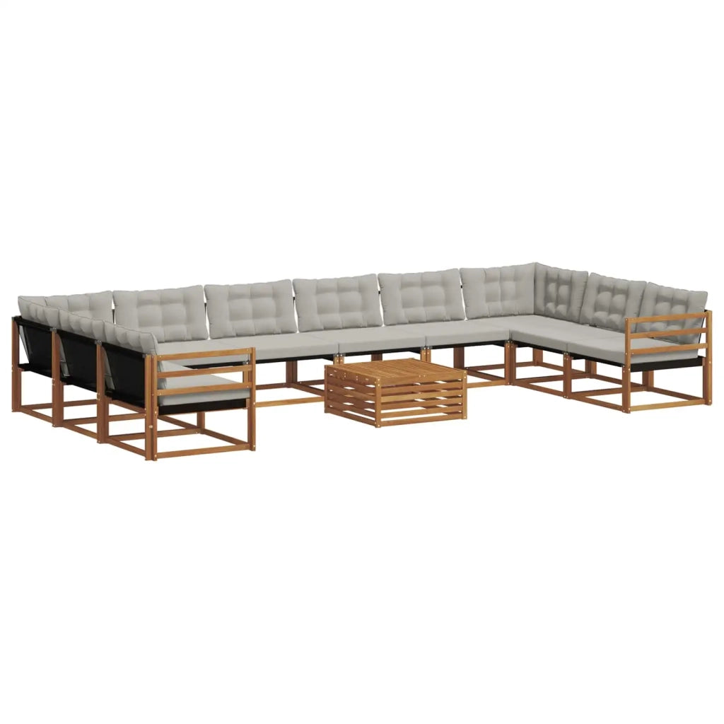 Set di divani da esterno 11 pcs Grigio Naturale e Chiaro