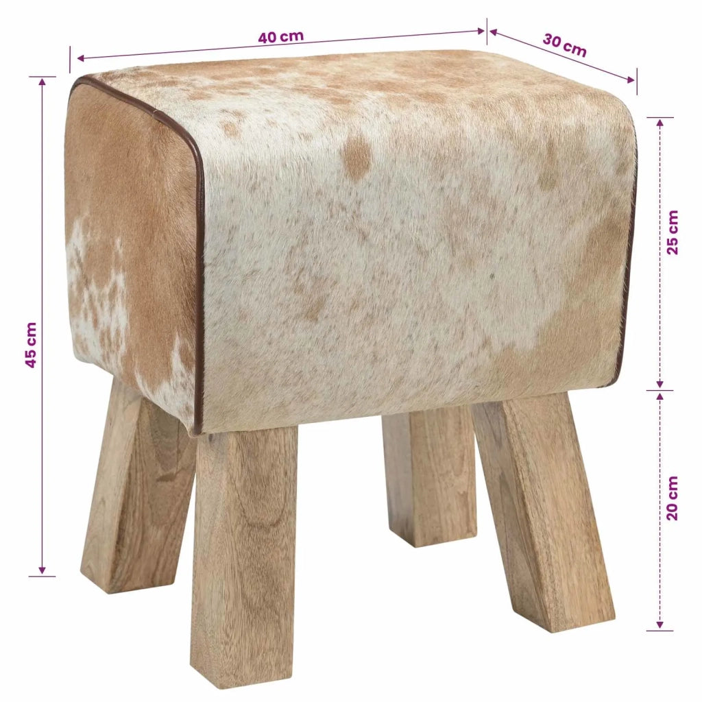 panchina 40 x 30 x 45 cm Pelle Vera Marrone e bianco 42042100