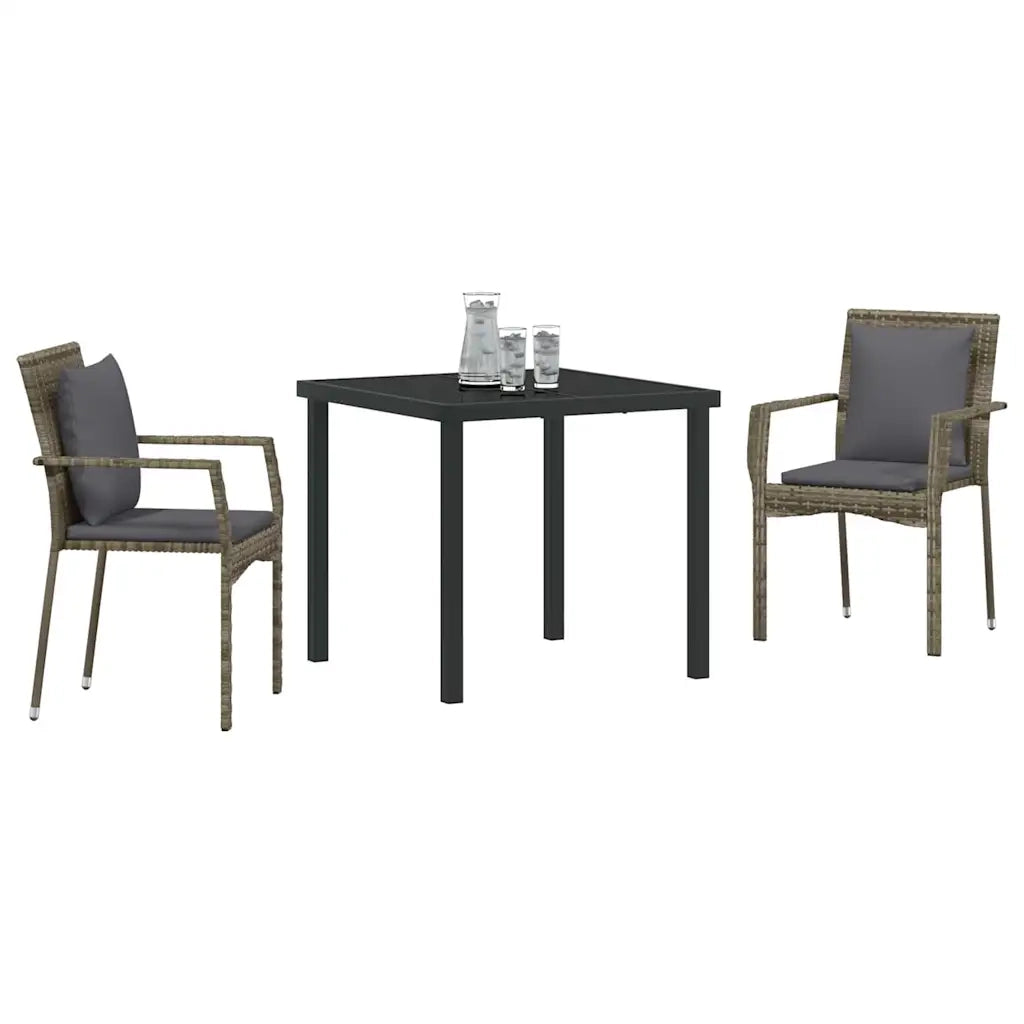 Set da Pranzo per Giardino con cuscino 3 pcs Grigio polyrattan 3380085