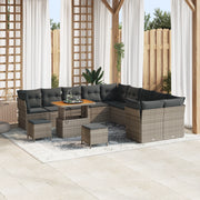 Set di Divani da Giardino  13 Pezzi con Cuscini Grigi in Rattan Sintetico