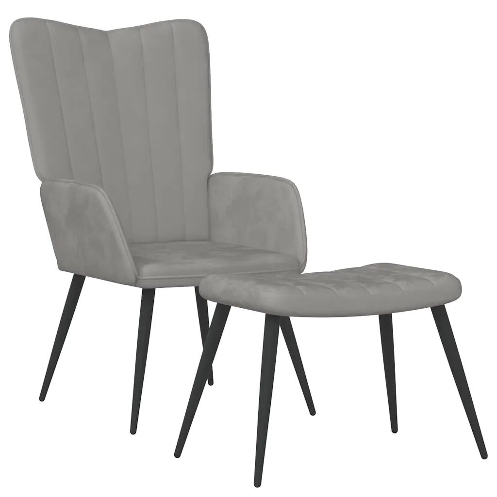 Divano Sedia-Poltrona Relax con Sgabello Grigio Chiaro in Velluto 554570