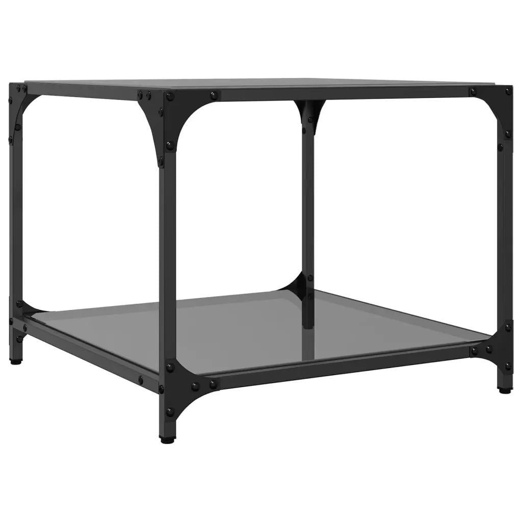 2 pz Tavolini da salotto | Tavolino da caff¨¨ | Tavolino da Soggiorno con Piano Vetro Nero 50x50x40cm Acciaio