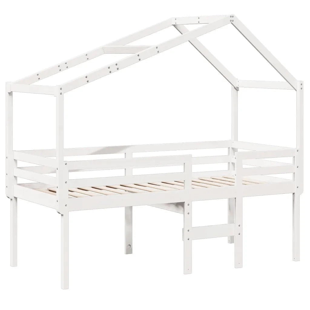 Letto a Soppalco con Tetto Bianco 80x200 cm in Legno di Pino