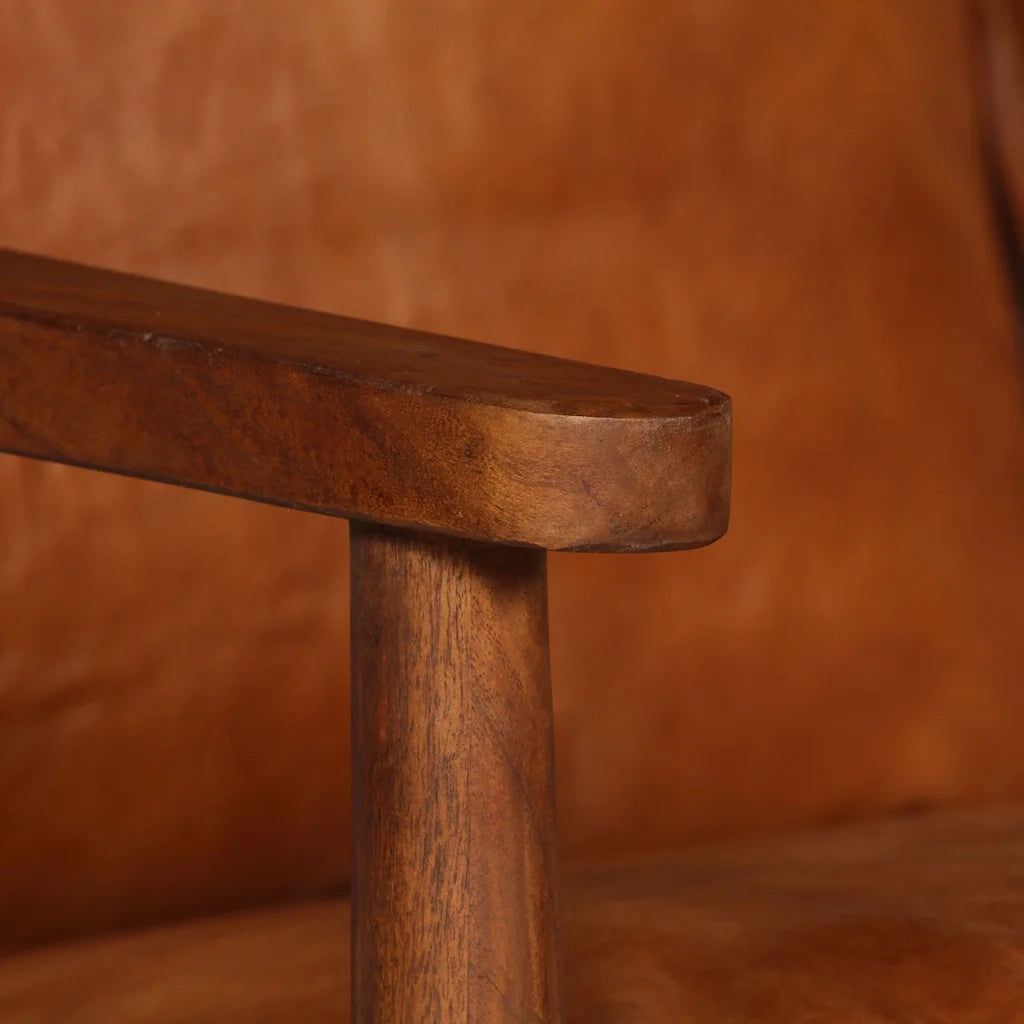 Divano a 2 Posti in Vera Pelle con Legno di Acacia Marrone 246482
