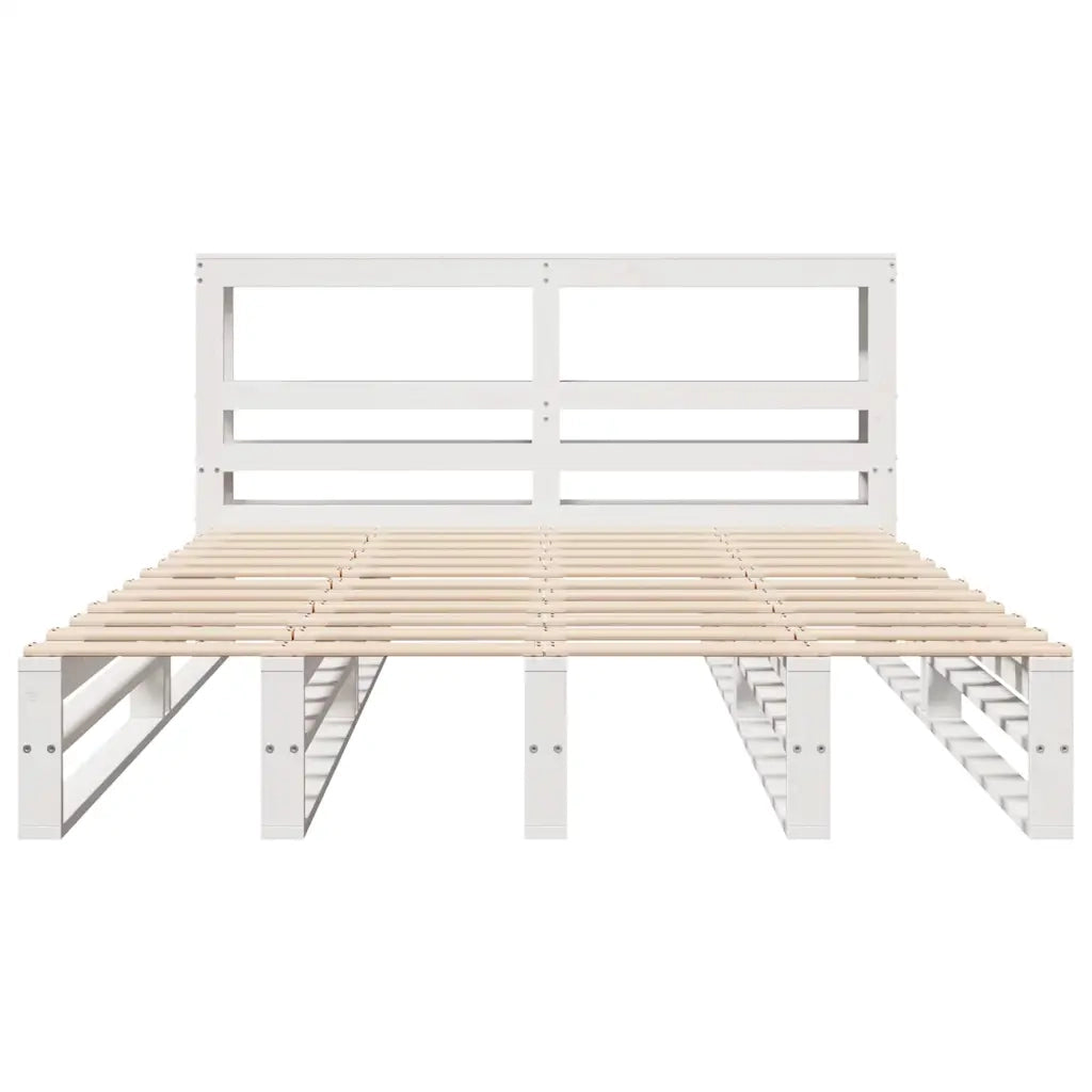 Giroletto con Testiera Bianco 120x200 cm Legno Massello di Pino 3306493