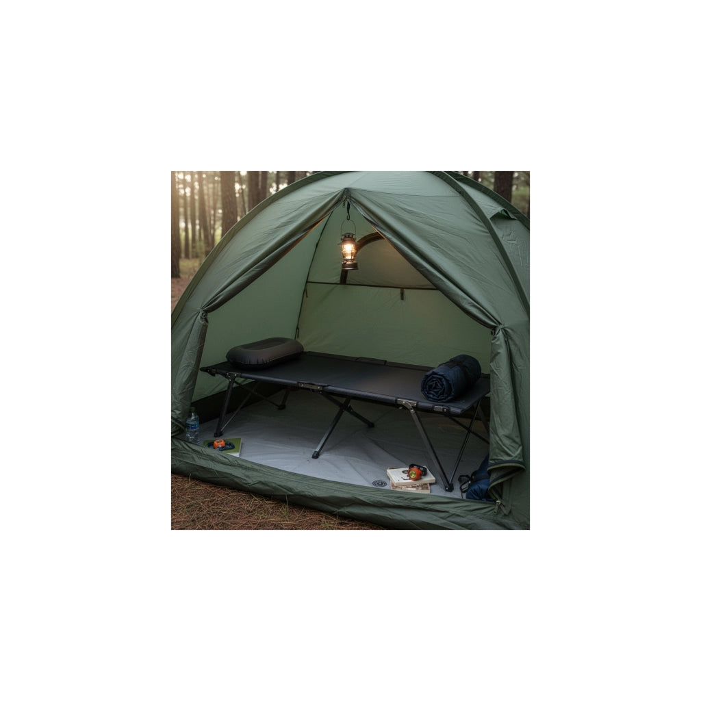 Lettino da campeggio pieghevole - O'camp - Con borsa di trasporto - Nero - Dimensioni 207 x 75 x 50 cm