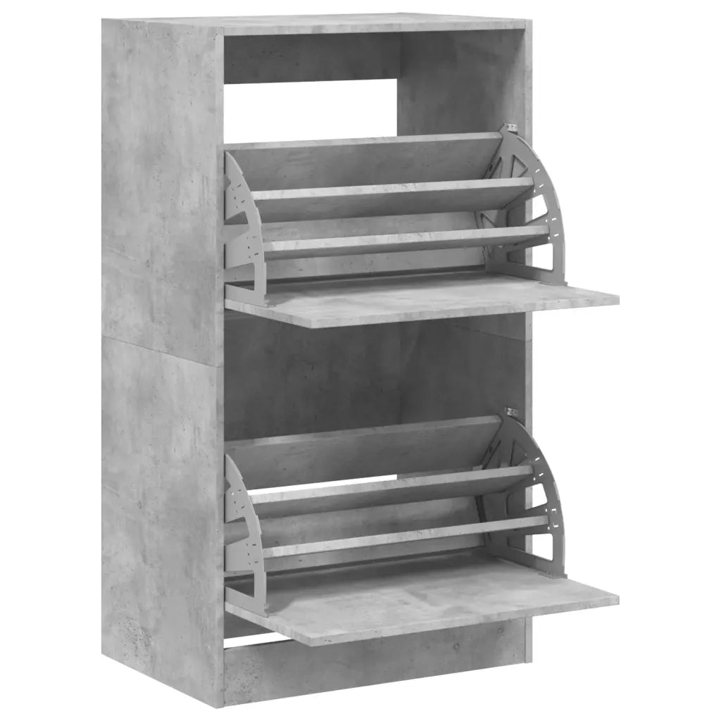 Scarpiera 2 Cassetti Ribaltabili-Scaffale per scarpe Grigio Cemento 60x42x108 cm