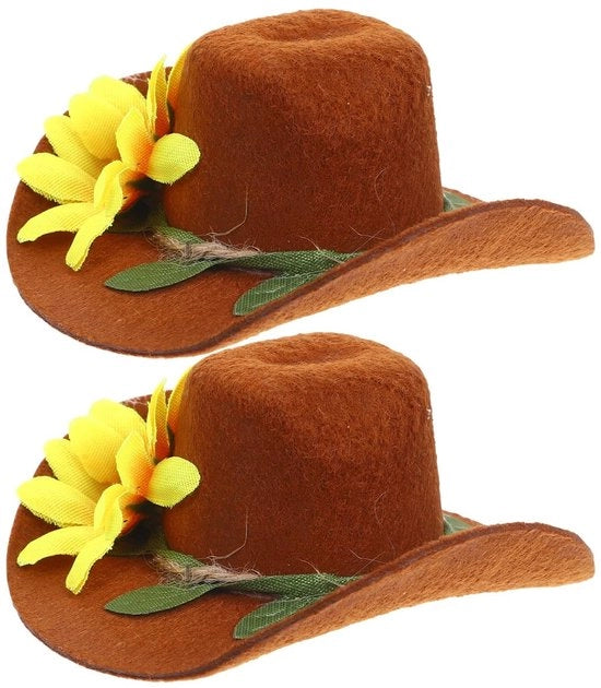 Miniatura di Cappello da Cowboy - 2 Pezzi - Cappello da Cowboy per Donne - Cappello da Cowboy per Bambini - Decorazione di Festa - Decorazione di Natale - Ornamento Carino - Cappello per Pupazzo