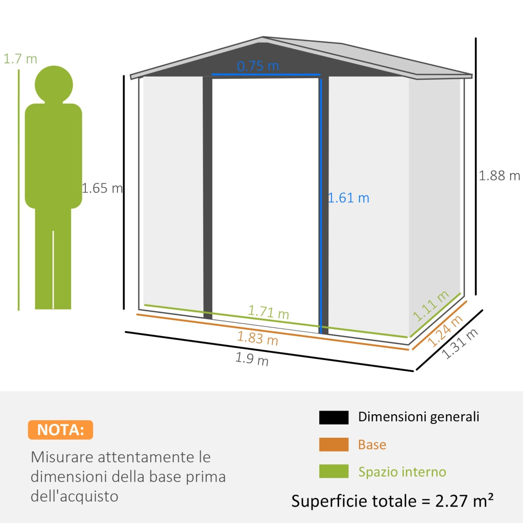 Casetta da Giardino ¨C zephmum ¨C Acciaio, Colore Quercia, 1.9x1.3m