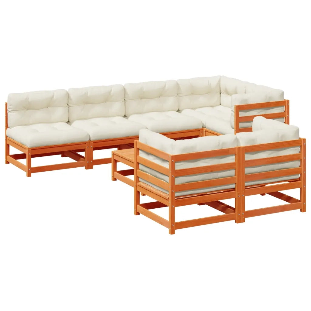 Set Divani Giardino 8 pz con Cuscini Marrone Cera Massello Pino 3299347