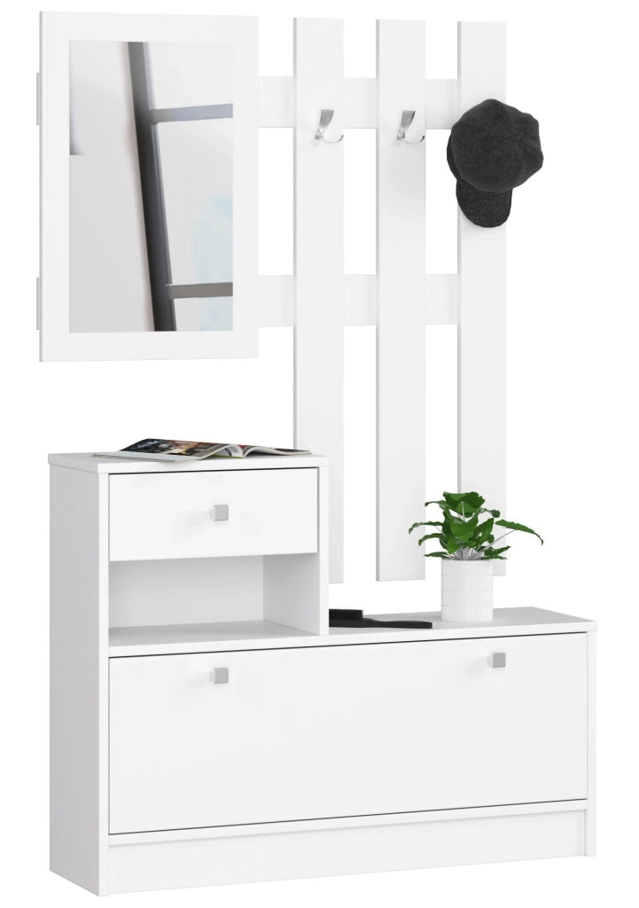 Scarpiera con appendiabiti AKORD Bianco 90 cm 1 anta 1 cassetto 90x25x170 cm