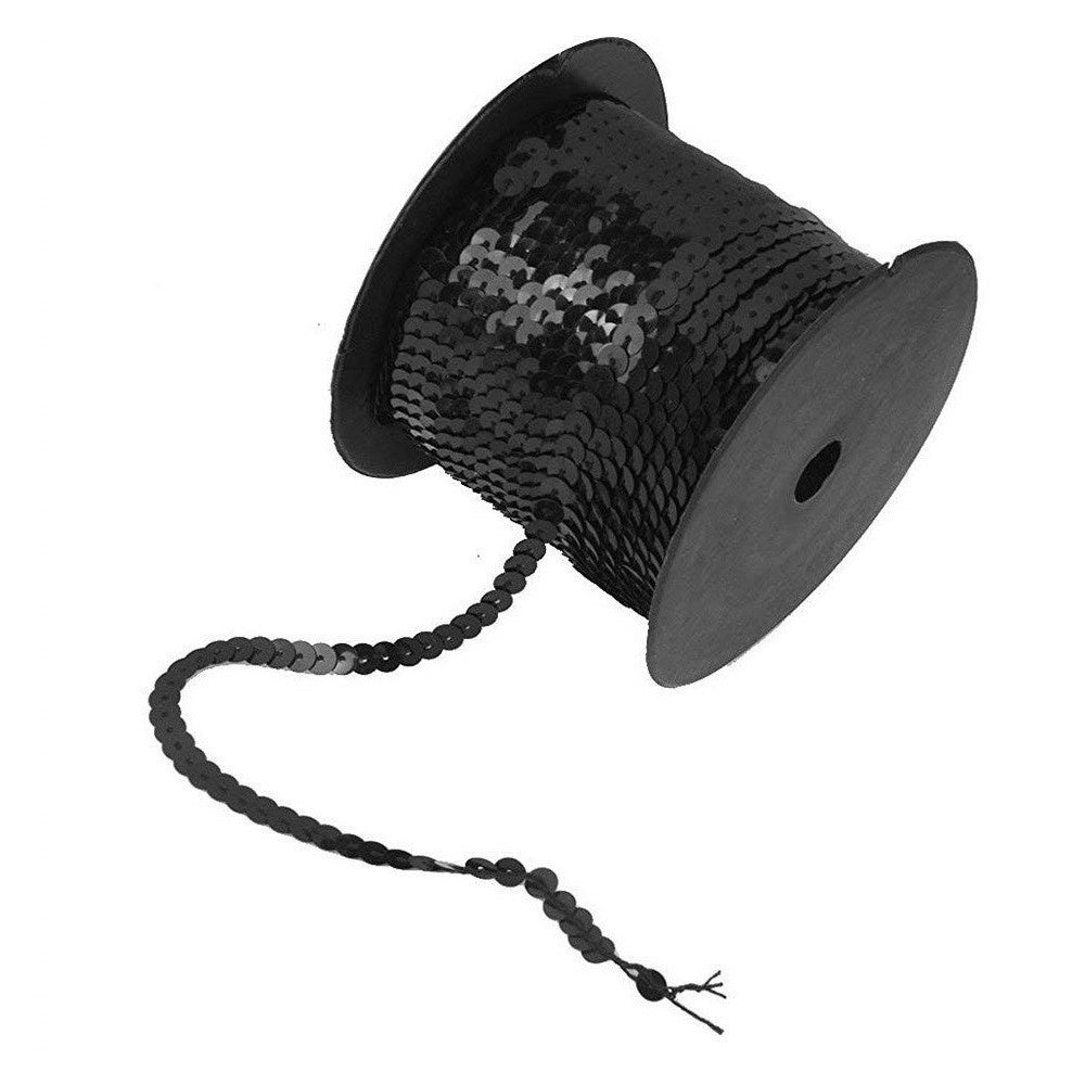 Trade Shop - Set 3 Pezzi Nastro Paillettes Nero 3 Metri Fascia Glitter Cc6824 Cucito Sarta -