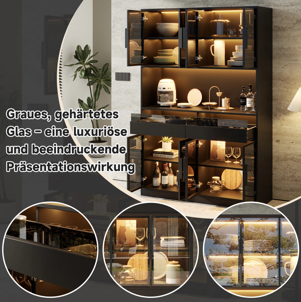 Vetrina con LED 120x40x180 cm in MDF e vetro grigio; nera