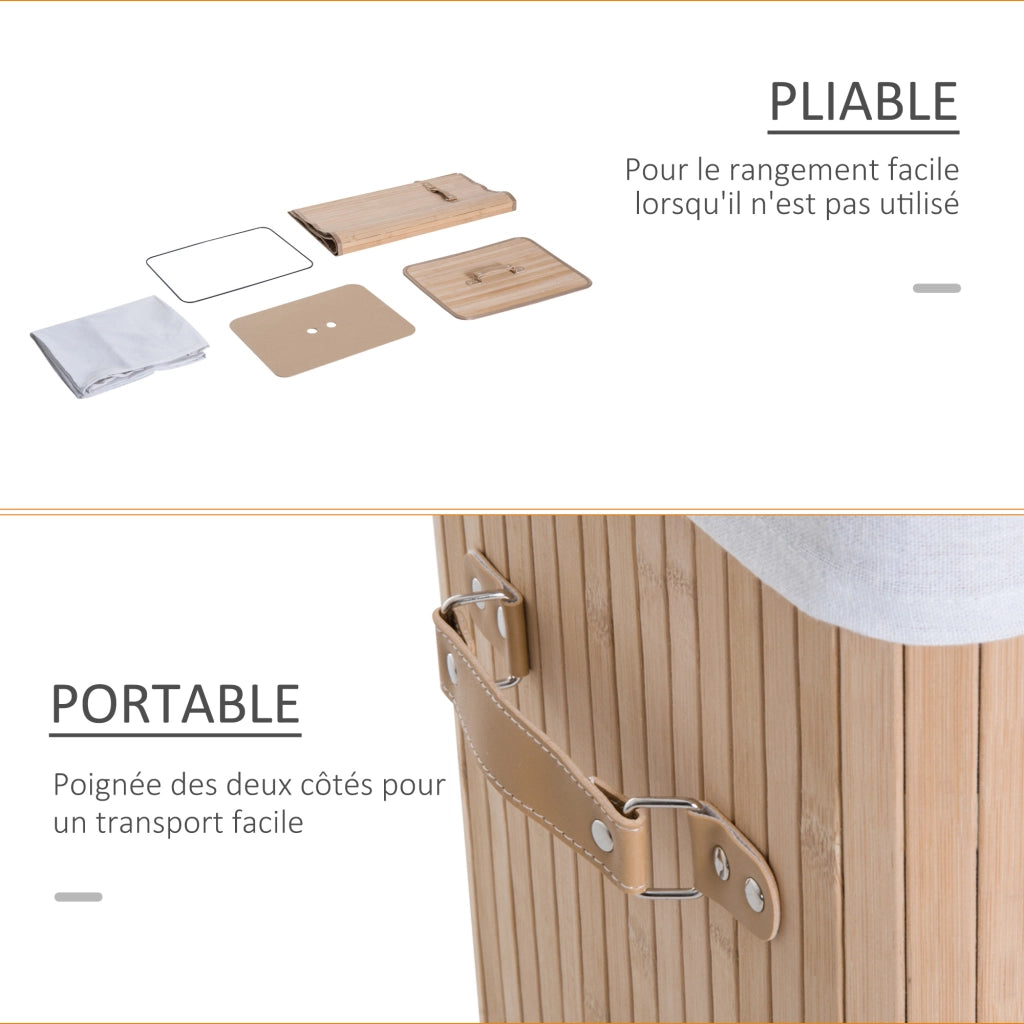 Cesto portabiancheria in bamb¨´ pieghevole con coperchio e manico ¨C Xylo ¨C Beige 40x30x60 cm