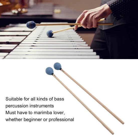 Mazzuoli per Marimba - Diametro Cappuccio Medio - Manico in Noce - Maniglia a Manubrio Blu - Bastoncini a Percussione per Vibrafono