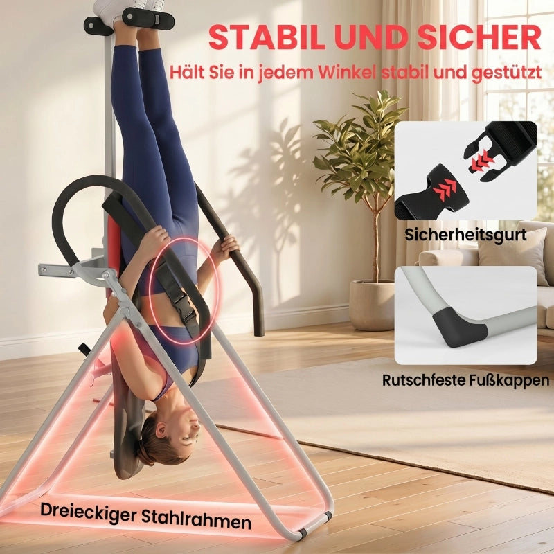 PANCA INVERSIONE PIEGHEVOLE IN ACCIAIO NERA E ROSSA, altezza 140-196 cm
