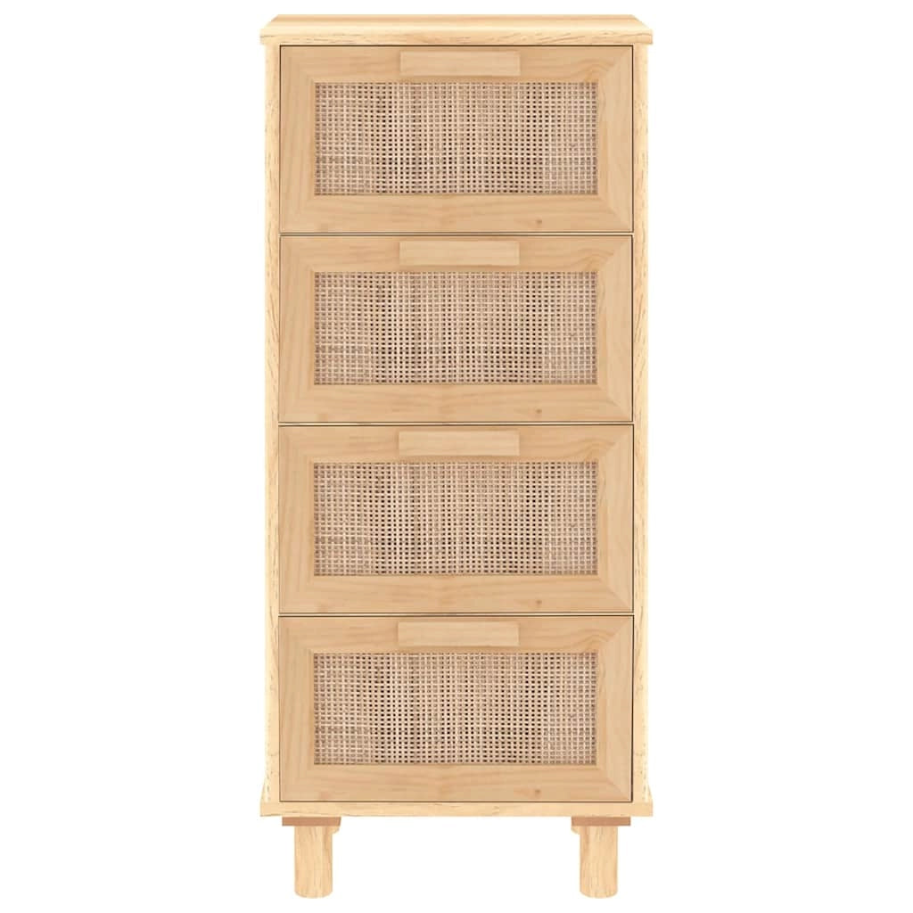 Buffet credenza cassettiera armadio mobile contenitore organizer per cucina soggiorno salotto 40 x 30 x 90 cm legno massello di pino e rattan naturale marrone 02_0035717