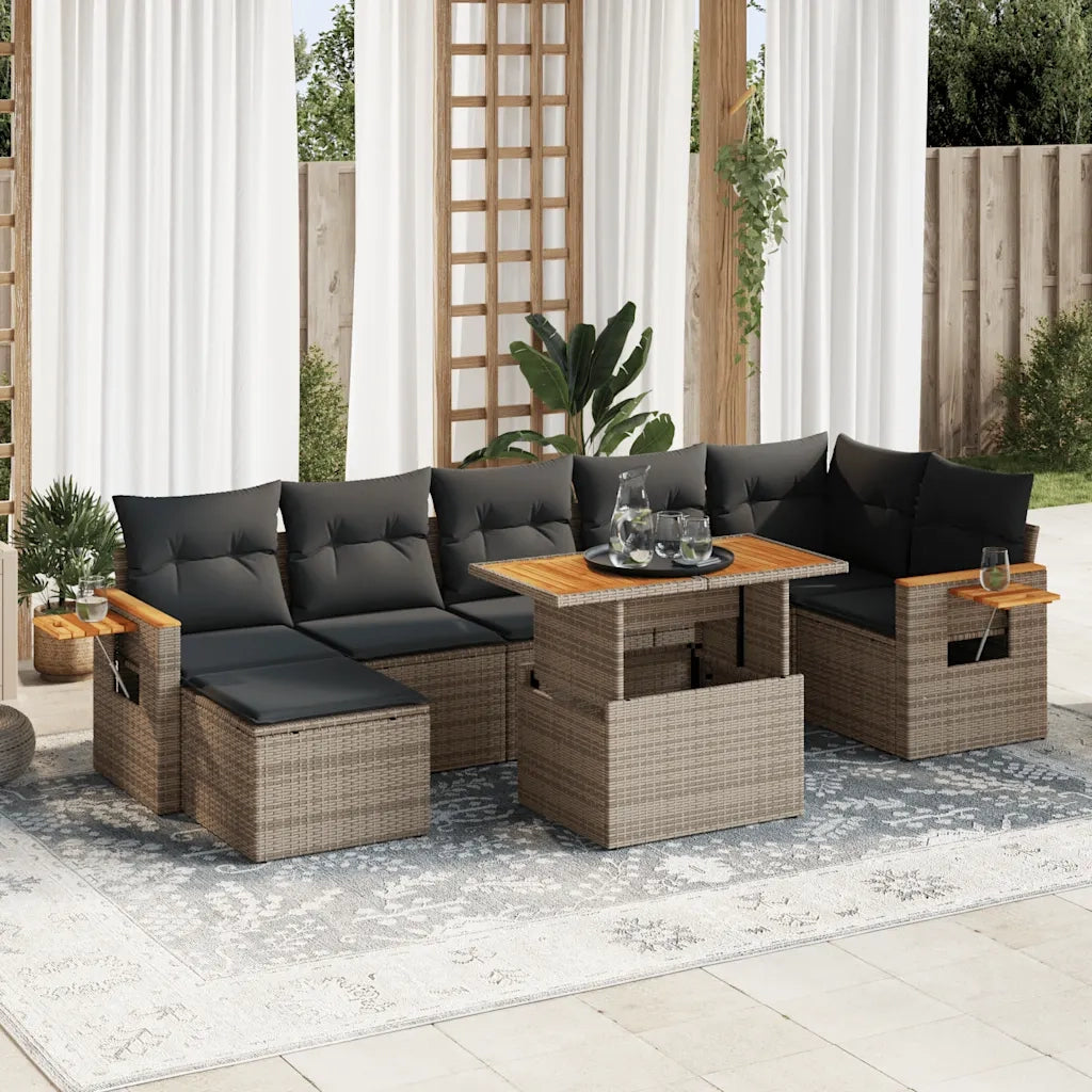 Set Divano da Giardino 8pz con Cuscini Grigio Polyrattan Acacia