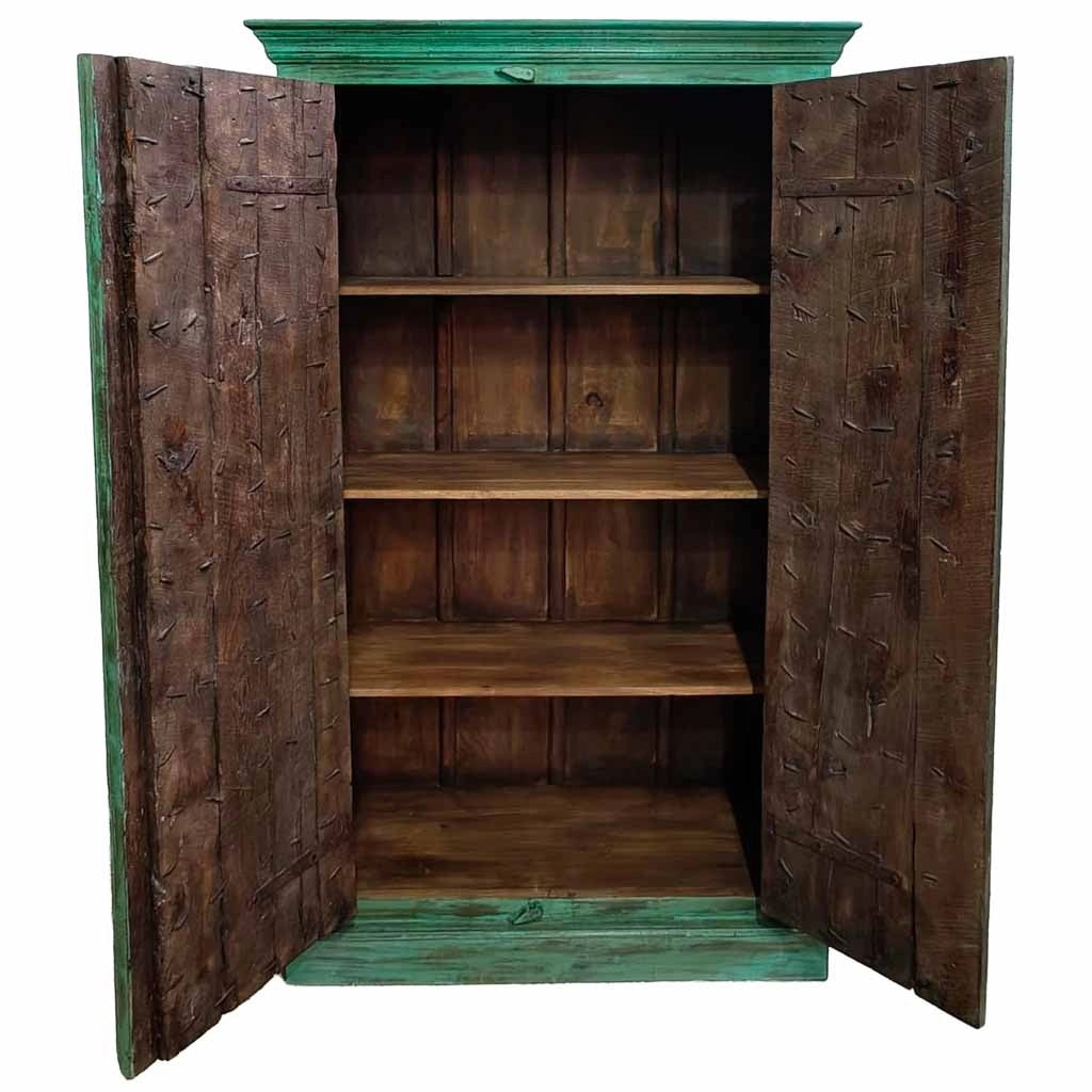 Armadio in legno con finitura artigianale marrone, 120x46x170h cm