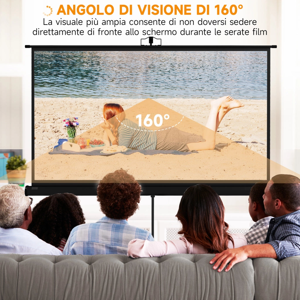 Telo Proiettore Pieghevole da 84" Formato 16:9 con Treppiede Regolabile. 200x8x118 cm. Nero