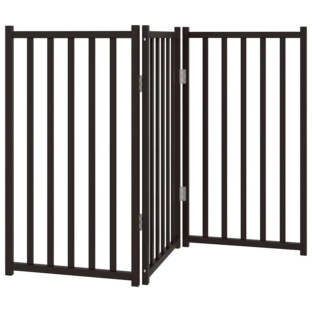 Cancello Cani Pieghevole 3 Pannelli Nero 150 cm Massello Abete 352286
