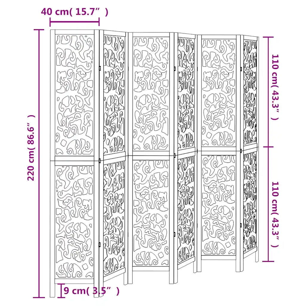 Divisorio Ambienti | Divider per stanze | Paravento 6Pannelli Bianco Legno Massello di Paulownia