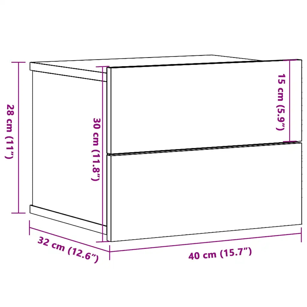 vidaXL Comodini a Muro 2 pz Rovere Artigianale 40x32x30 cm
