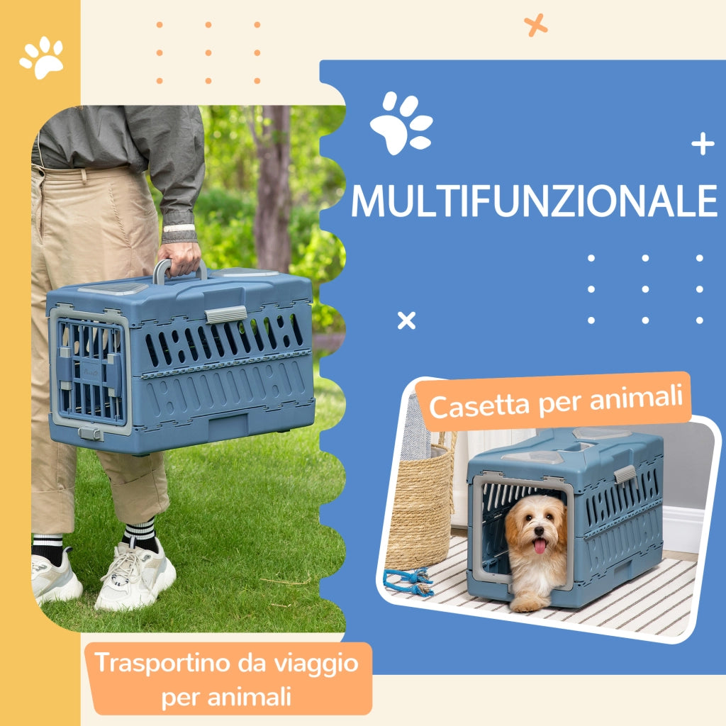 Easycomfort Trasportino per Cani e Gatti Pieghevole e Convertibile in Cuccia, 56x31x37cm, Blu