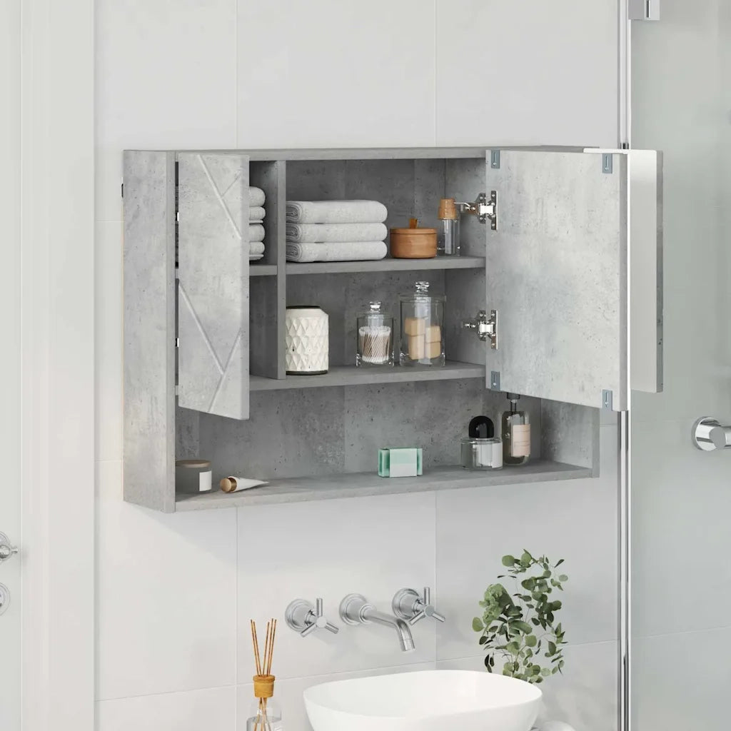 Mobiletto per specchio con porta Grigio cemento 80 x 17 x 55 cm 883357