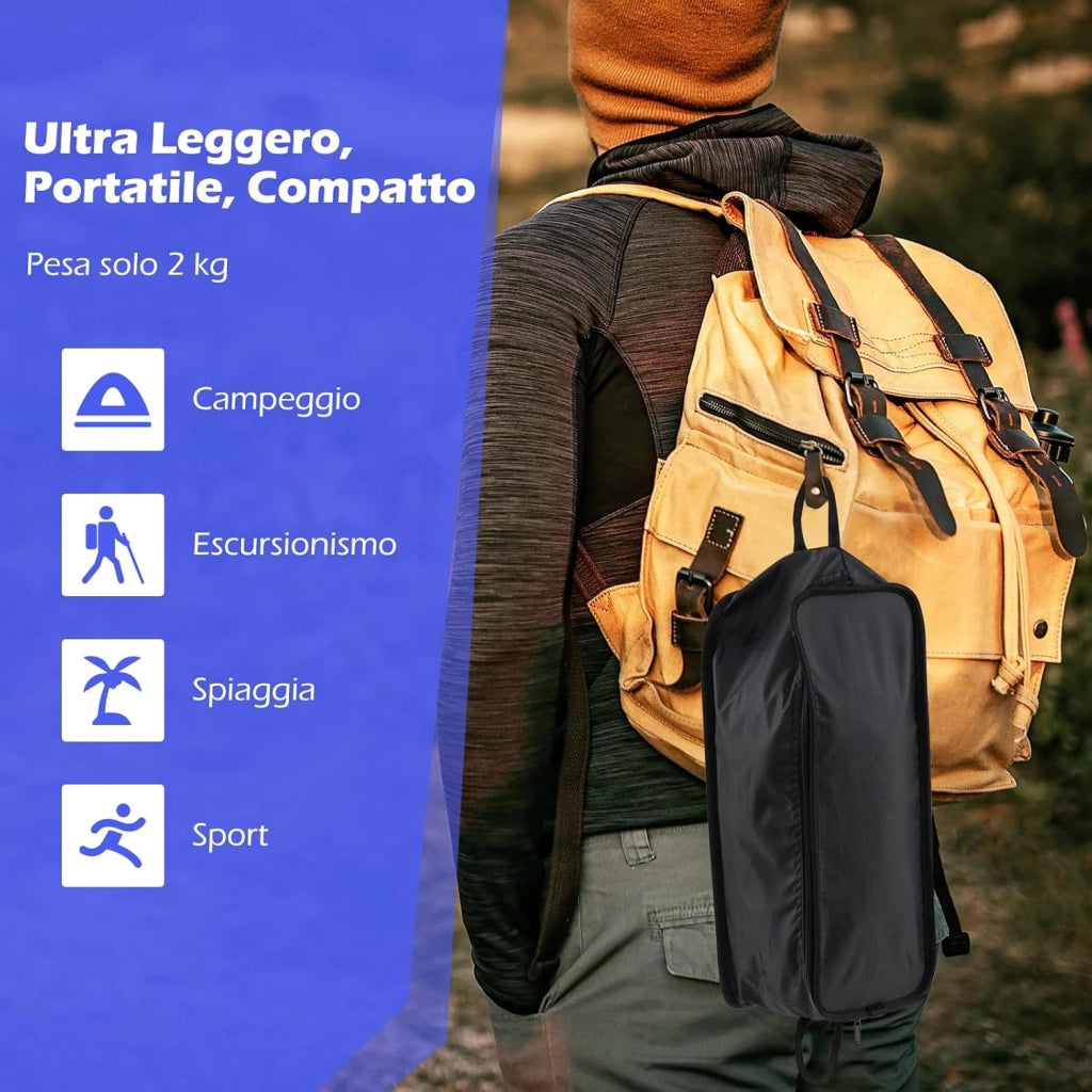 Sedia da Campeggio Portatile, Sedia Ergonomica Pieghevole da Zaino con Schienale Alto, Braccioli, Cusino e Borsa da Trasporto, Poltrona da Esterno per Spiaggia e Picnic, Portata 150 kg