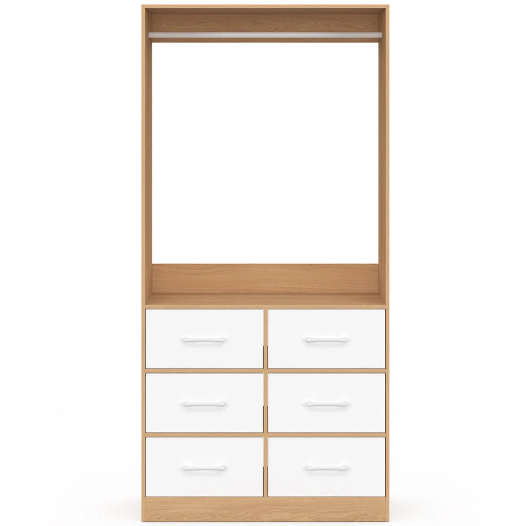 IDMarket - Armadio UPPAH L. 80 cm con 6 cassetti in faggio e bianco
